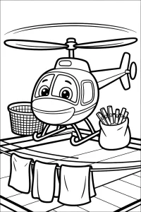 Wesoły helikopter przy suszących ręcznikach