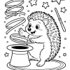 Fröhlicher Igel mit Zauberhut - Malvorlage zum Ausdrucken