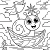 Cheerful Snail in a Leaf Boat - Printable coloring page