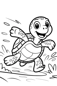 Tortuga feliz corre por un charco - Dibujo para colorear para imprimir