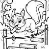 Squirrel on Logs Between Ropes - Printable coloring page