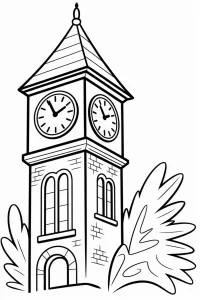 Torre con relojes y techo alto - Dibujo para colorear para imprimir