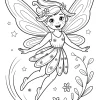Hada con flores en la luna - Dibujo para colorear para imprimir
