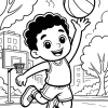 Boy with Basketball at Hoop - Printable coloring page