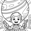 Chłopiec z planetą i narzędziami - Kolorowanka do druku