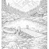 Mountain Landscape with Boat and Dock - Printable coloring page