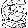 Duck on Books Under the Moon - Printable coloring page