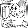 Duckling by the Bookshelf - Printable coloring page