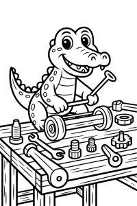 Crocodile at the Tool Table - Printable coloring page