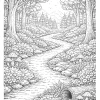 Forest Stream Among Tall Trees - Printable coloring page