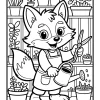 Fuchs als Gärtner mit Gießkanne - Malvorlage zum Ausdrucken