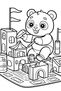 Little Panda by the Block Castle Little Panda by the Block Castle - Printable coloring page