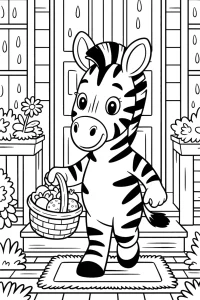 Little Zebra with a Basket of Eggs - Printable coloring page