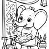 Kleiner Elefant malt am Staffelei - Malvorlage zum Ausdrucken