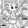 Little Dragon with Rake and Apron - Printable coloring page
