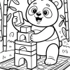 Panda budująca wieżę z klocków - Kolorowanka do druku