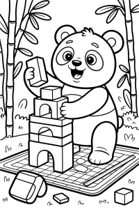Panda budująca wieżę z klocków