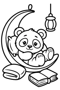 Panda w wiszącym fotelu z lampką - Kolorowanka do druku