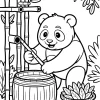 Panda z beczką i bambusem - Kolorowanka do druku