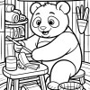 Panda z pędzlem przy stoliku - Kolorowanka do druku