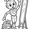Robot en el escenario con espejo - Dibujo para colorear para imprimir