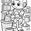 Robot segreguje baterie do pojemnika - Kolorowanka do druku