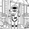 Robot z parasolem i doniczką - Kolorowanka do druku