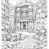 Petra Treasury Among the Rocks - Printable coloring page