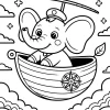 Éléphant dans un bateau à hélice - Coloriage à imprimer