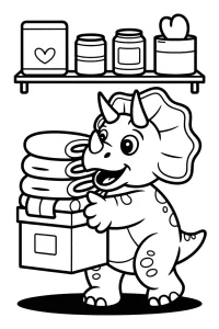 Triceratops con caja y toallas - Dibujo para colorear para imprimir