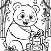 Uśmiechnięta panda z pudełkami prezentów - Kolorowanka do druku