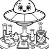 Smiling UFO Above Research Table - Printable coloring page