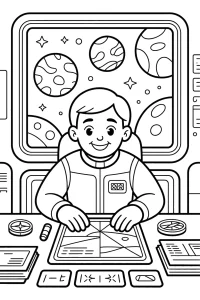 Uśmiechnięty astronauta przy pulpicie sterowania