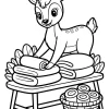 Smiling Fawn on Folded Blankets - Printable coloring page