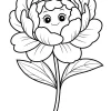 Lächelnde Blume mit Mädchengesicht - Malvorlage zum Ausdrucken