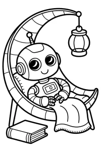 Uśmiechnięty robot w wiszącym fotelu - Kolorowanka do druku