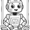 Lächelnder Roboter mit Briefumschlag - Malvorlage zum Ausdrucken