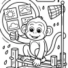 Monito alegre con panel del clima - Dibujo para colorear para imprimir