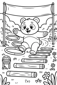 Wesoła panda przy obręczach