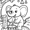 Cheerful Elephant with a Small Drum - Printable coloring page