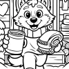 Lobezno con taza y manta - Dibujo para colorear para imprimir