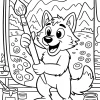Wolf Painter with a Big Brush - Printable coloring page