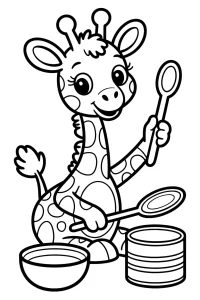 Giraffe with Spoons and Bowl Giraffe with Spoons and Bowl - Printable coloring page