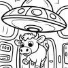 Vache sous un vaisseau spatial - Coloriage à imprimer