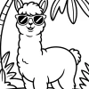 Lama w okularach pod palmami - Kolorowanka do druku