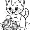 Petit chaton avec pelote de laine - Coloriage à imprimer