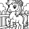 Pequeño pony con corona de flores - Dibujo para colorear para imprimir