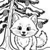 Little Fox Under the Winter Spruce - Printable coloring page