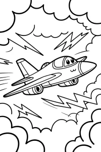Pequeño avión entre nubes y relámpagos - Dibujo para colorear para imprimir