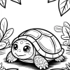 Pequeña tortuga entre grandes hojas - Dibujo para colorear para imprimir